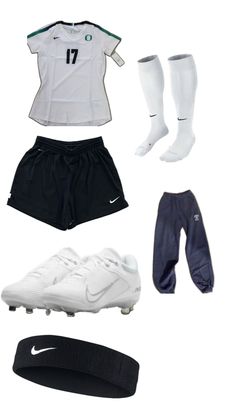 several different types of soccer gear including socks and boots