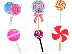 an assortment of lollipops on a white background