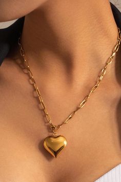 On my Heart Necklace Wild Bohemian Elegant Heart Necklace With Chunky Chain For Gift, Trendy Gold Plated Heart Necklace With Heart Charm, Trendy Gold Plated Heart Charm Necklace, Everyday Heart-shaped Cable Chain Necklace, Gold Plated Heart Necklace With Paperclip Chain, Gold Plated Heart-shaped Delicate Chain Necklace, Everyday Heart Pendant Necklace With Chain, Everyday Heart Necklace With Chain, Chunky Chain Necklace For Valentine's Day Gift