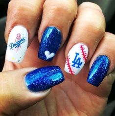 Dodger Nails Designs Los Angeles, Los Angeles Dodgers Nails, La Dodgers Nails Design, Dodgers Nails Designs, Dodger Nails Designs, La Dodgers Nails, Dodger Blue Nails, Dodgers Nails, Dodger Nails