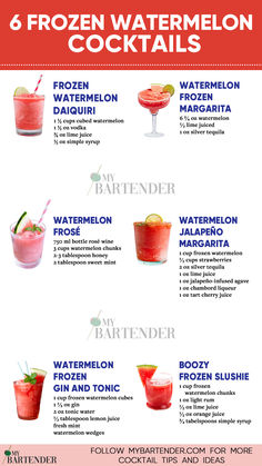 Frozen Watermelon Cocktails Watermelon Crawl Drink, Frozen Watermelon Cocktail, Frozen Watermelon Drinks With Alcohol, Frozen Cocktails Recipes, Frozen Mixed Drinks Alcohol, Drinks With Watermelon, Watermelon Drinks With Alcohol, Frozen Alcoholic Drinks, Watermelon Alcoholic Drinks