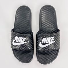 Nike Benassi Jdi Slides Women's Size: 10 Color: Black / White Lightweight Synthetic Upper Easy Slip-On Design Classic Rounded Open Toe Cushioned And Textured Footbed For Comfort And Traction Durable Treaded Outsole Padded And Breathable Strap Lining Bnwt / Never Tried On Nike Benassi, Slides Women, Black Nikes, Women's Shoes Sandals, Nike Shoes, Nike Women, Open Toe, Slides, Shoes Sandals