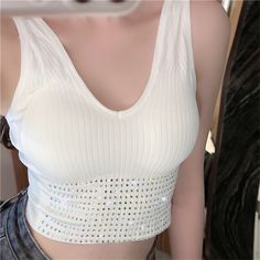 Summer Crop Top Women with Rhinestones O Neck Sleevelss Cropped Feminino Camisole Vest Sexy Knit Backness No Rims Tee Top Corset Summer Crop Top, Top Corset, Crop Top Women, Cropped Vest, Summer Crop Tops, Cropped Tops, Womens Tops Summer, Tank Top Cami, Top Women