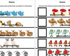 worksheet for beginning and ending the number line with pictures to match them up