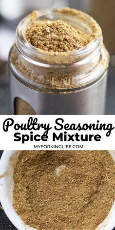 a jar filled with spices sitting on top of a table