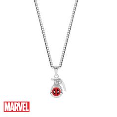 a necklace with a ladybug charm hanging from it's center on a silver ball chain