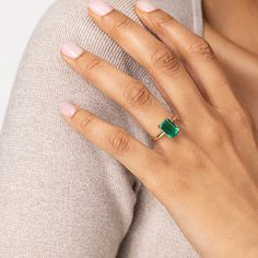 The Eden Essence ring is the radiant centerpiece of our Essence collection, embodying the pure beauty of the emerald. At the heart of this elegant solitaire ring is an impressive 3-carat emerald-cut emerald, captivating with its vibrant green color. Without any diamonds, the focus of this ring is solely on the magnificent emerald, highlighting its natural elegance and radiant energy. Set in 14kt recycled gold and held by a double-prong setting, the Eden Essence ring draws all eyes and becomes a symbol of timeless beauty and inner strength. A truly extraordinary piece of jewelry for confident individuals who love the essence of emeralds. Green Diamond Rings, Natural Emerald Rings, Radiant Energy, Essence Collection, The Eden