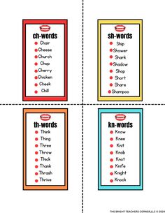 four different types of words to use in the word workbook, including one that is for