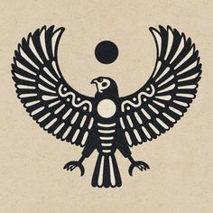 an image of a bird with its wings spread in front of the sun and moon