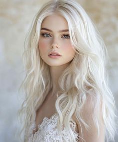 Platinum Blonde Blue Eyes, Long Pale Blonde Hair, Cool Crystal Blonde, Medium Length White Hair, Blonde Hair Bride, White Haired Woman, Milky Blonde Hair, White Hair Female, Icy Platinum Blonde Hair