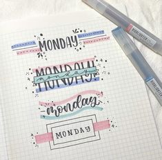 a notepad with the words monday, monday and monday written in different colors on it