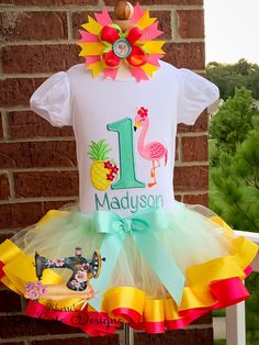 Personalized Embroidery Flamingo and Pineapple Birthday Ribbon Trimmed Tutu Set, Summer, Beach, Any Birthday, Birthday outfit, tutu dress 0-18 Months will be a bodysuit and 2T up will be a shirt If you order a tutu and Shirt I include a hairbow for Free. The Hairbow will match the outfit but it will not always be just like the one pictured. I can make this set with for any age. I can change colors upon request. I only use boutique quality shirts which are super soft and true to size. All my prod Embroidery Flamingo, Tutu Socks, Birthday Ribbon, Hawaii Theme, Ribbon Trim Tutu, Pineapple Birthday, Tutu Outfits, I Can Change, Personalized Embroidery