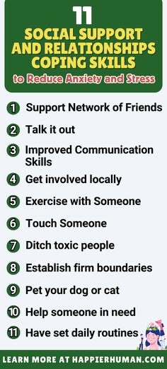 Struggling with stress and anxiety? Learn how strengthening relationships and leveraging social support can make a big difference in your mental health. 
​
​Learn more about these methods (and more) of coping skills to deal; with stress and anxiety in the full article.
​
​Coping Skills | Social Support Tips | Relationship Skills | Stress and Anxiety Relief | Building Connections | Emotional Support Ideas | Reducing Stress Through Relationships | Mental Health Support Strategies