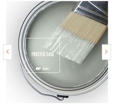 a paint can with a brush in it and the words frosted sage on top