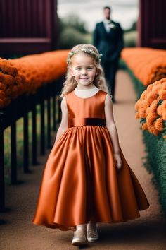 Orange Flower Girl Dress, Burnt Orange Flower Girl Dresses, Fall Wedding Flower Girl, Boho Wedding Colors, Fall Wedding Bridesmaids, Rusting Wedding, Western Themed Wedding, Wedding Flower Girl Dresses, White Flower Girl Dresses