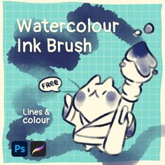 an image of watercolour ink brush with the words free and a cartoon character