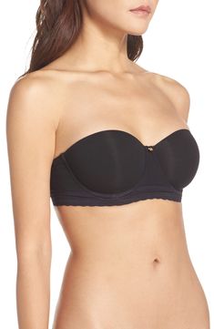 This smooth, stretchy cotton bra features a wide lace-trimmed band and interior silicone grippers for stay-put strapless support. Convertible straps are included to accommodate a variety of necklines and backs. Style Name:Natori Truly Smooth Strapless Underwire Bra. Style Number: 1064171. Cotton Bra, Cotton Bras, Underwire Bra, Unique Fashion, Stretch Cotton, Convertible, Fashion Accessories, Nordstrom, Lingerie