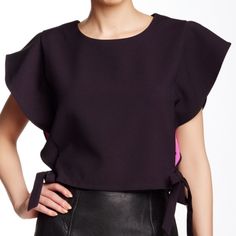 Gracia Luxe Belted Blouse. Beautiful Purple & Lined In Poppy Pink! Slightly Cropped. Tie At Sides Or Wraparound! Brand New With Tags. Dry Clean Only. Smoke-Free Home. Sheer Puff Sleeve Top, Belted Blouse, Women Ruffle Blouse, Sequence Blouse, Belt Blouse, Sheer Floral Top, Mesh Blouse, Purple Line, Balloon Sleeve Top