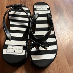 Fit 7-8 Size Feet ! Super Cute Basically Brand New Kate Spade Black Sandals For Spring, Flip Flop Wedges, Kate Spade Sandals, Ugg Sandals, Bow Flip Flops, Pink Flip Flops, Keen Sandals, Fringe Sandals, Teal Leather