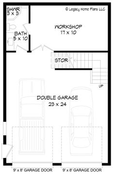 the garage floor plan is shown in black and white