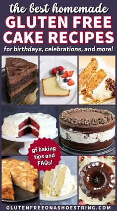 8 different gluten free cake recipes including ice cream cake, bundt cake, layer cakes, angel food cake, carrot cake and more Gluten Free Cake Flour, Dairy Free Carrot Cake, Cakes Vanilla, Gluten Free Vanilla Cake