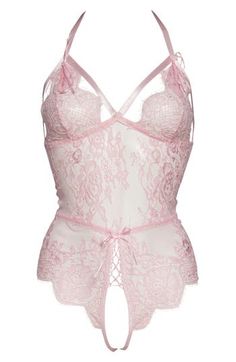 Playful, elegant and sultry all at once, this open-gusset teddy is shaped from floral lace and sheer mesh with satin details. 80% nylon, 20% elastane Hand wash, dry flat Imported Coquette Pink, Pink Lace, Shapewear, Floral Lace, Fashion Inspo, Hand Wash, Nordstrom, Lingerie, Mesh