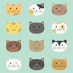 a group of cats with different colors and sizes on a blue background royalty - art illustration