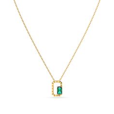 Emerald 18K Solid Gold Necklace - Elysian Couture Square Emerald Pendant Necklace Fine Jewelry, Gold Emerald Square Pendant Jewelry, Luxury Square Pendant Emerald Necklace, Luxury Faceted Yellow Gold Emerald Necklace, Luxury 14k Gold Emerald-cut Emerald Necklace, Solid Gold Necklace, Green Stone, Emerald Green, Chain Lengths