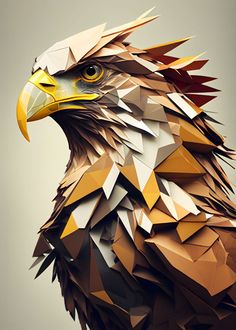 an eagle made out of geometric shapes on a gray background with the head facing forward