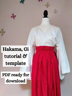 a white shirt and red pleated skirt on a mannequin