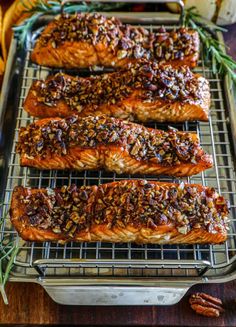 Maple Pecan Salmon Recipe - Bonappeteach Pecan Salmon, Salmon Soy Sauce, Maple Pecan, Crunchy Pecans, Maple Glaze, Salmon Recipe, Fall Dinner, Salmon Fillets, Chopped Pecans