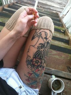 gypsy Traditional Woman Tattoo, Tea Tattoo, Traditional Woman, Thigh Tat, Woman Tattoo, Love Tattoos, Pretty Tattoos