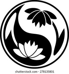 the yin symbol with leaves and petals in a circular shape on a white background, suitable for logos or emblems