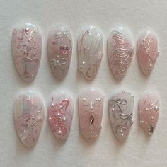 Cute Pink Long Nails, Nail Art With Stickers, Nails With Stickers, Jelly Nails Designs, Pink Aesthetic Nails, Cutesy Nails, Coquette Instagram, Coquette Nails, Jelly Art