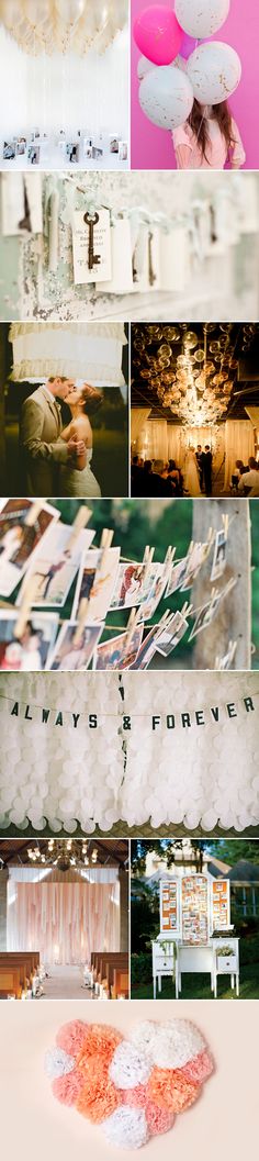 a collage of photos with balloons, cake and other things in the background that are being displayed