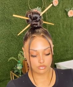 Hairstyles With Chopsticks Black Women, Ninja Hairstyles Women, Top Knot Bun With Swoop, 2 Buns Hairstyle Black, Chopsticks Hairstyles, High Bun Hairstyles For Black Women, Lovisa Worge, Nicki Minaj Hairstyles