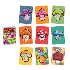 several stickers with different types of mushrooms on them