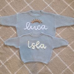 Name Sweater Baby, Embroidered Baby Sweater, Baby Name Sweater, Hand Embroidered Sweater, Cute Pregnancy Photos, Easter Sweaters, Embroidered Sweaters, Custom Baby Gift, Name Sweater