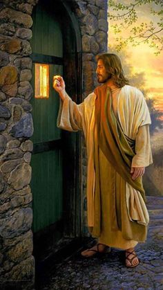 jesus knocking the door to his home with light coming from behind him cross stitch pattern