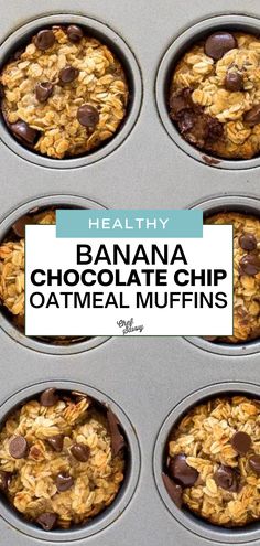 healthy banana chocolate chip oatmeal muffins in a muffin tin