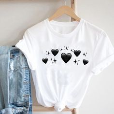 Hnewly Women Printing Butterfly 90s Sweet Love Kawaii Valentine s Day Fashion Clothes Print Tee Top Tshirt Female Graphic T shirt Easy 30 day return policy Cute Printed T-shirt For Streetwear, Trendy Black T-shirt With Heart Print, Casual Heart Print T-shirt For Streetwear, Summer Heart-shaped Letter Print T-shirt, Trendy Heart-shaped Letter Print T-shirt, Trendy Heart Print Tops For Streetwear, Black Trendy T-shirt With Heart Print, Cute White T-shirt With Heart Graphic, Cute Heart Print Crew Neck Top