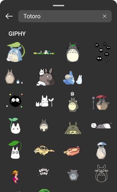 an iphone screen with many different stickers on the back and side of it, including totoro