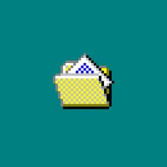 a pixelated image of a bowl with some food inside on a blue background that appears to be in the style of an old school computer game