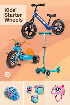 kids'scooter wheels and tricycles are featured in this ad