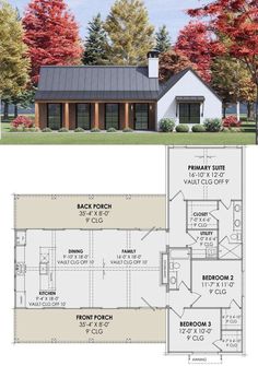 the floor plan for a small house with an attached porch