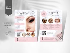 two flyers for beauty salons with pink accents