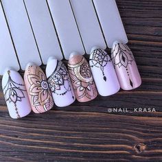 Mandala Nails, Henna Nails, Lace Nails, Fancy Nails, Gel Nail Art, Manicure E Pedicure, Love Nails