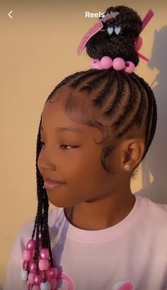 Easter Hairstyles For Black Kids, Cute Braided Hairstyles For Birthday, Kids Braid Styles With Beads, Black Kid Hairstyles Braids, Kiddie Braids With Beads, Little Black Girls Braided Hairstyles For Kids With Beads, Pretty Braided Ponytails, Braids For Lil Girls Black, Black Girls Hairstyles Braids With Beads