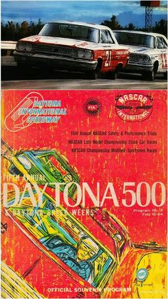 an advertisement for the daytona 500 featuring two cars