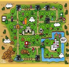 a map of a park with lots of trees and buildings on it's sides